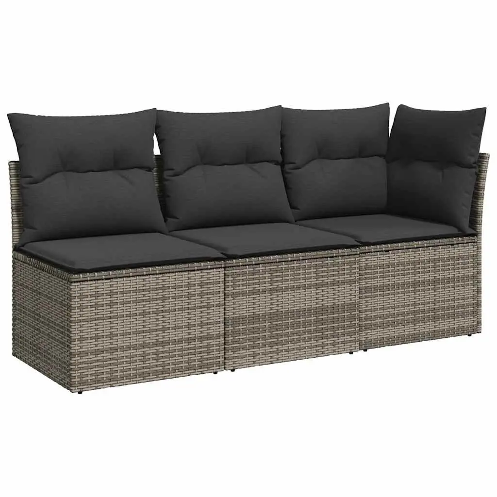 3-Seater Garden Sofa Poly Rattan Grey with Cushions and Storage