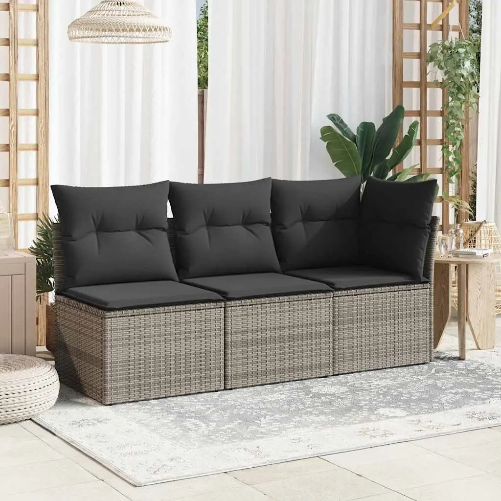 3-Seater Garden Sofa Poly Rattan Grey with Cushions and Storage