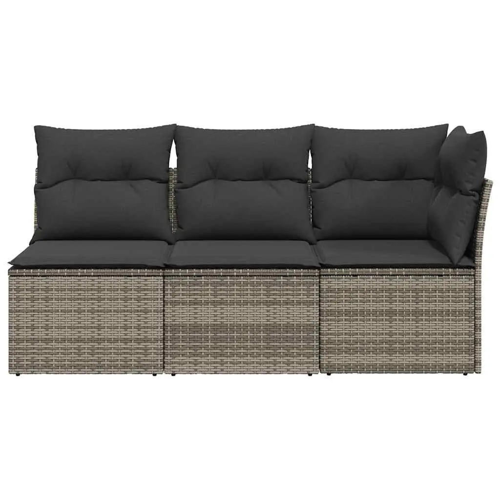 3-Seater Garden Sofa Poly Rattan Grey with Cushions and Storage