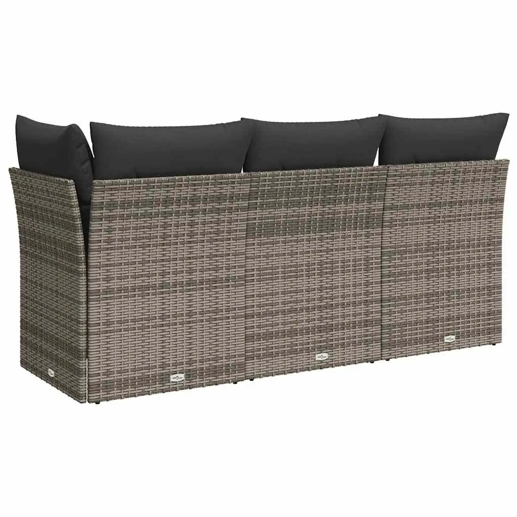 3-Seater Garden Sofa Poly Rattan Grey with Cushions and Storage