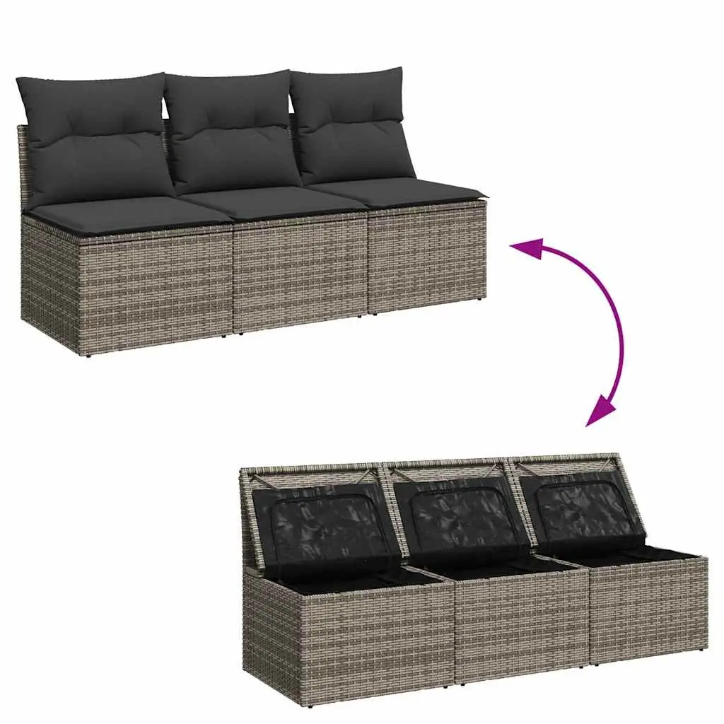 3-Seater Garden Sofa with Storage Cushions Outdoor Patio Furniture Grey