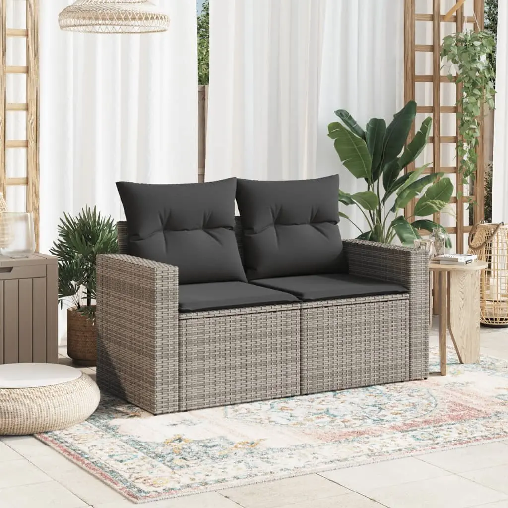 Outdoor Garden Sofa PE Rattan 2-Seater Grey with Storage Cushions