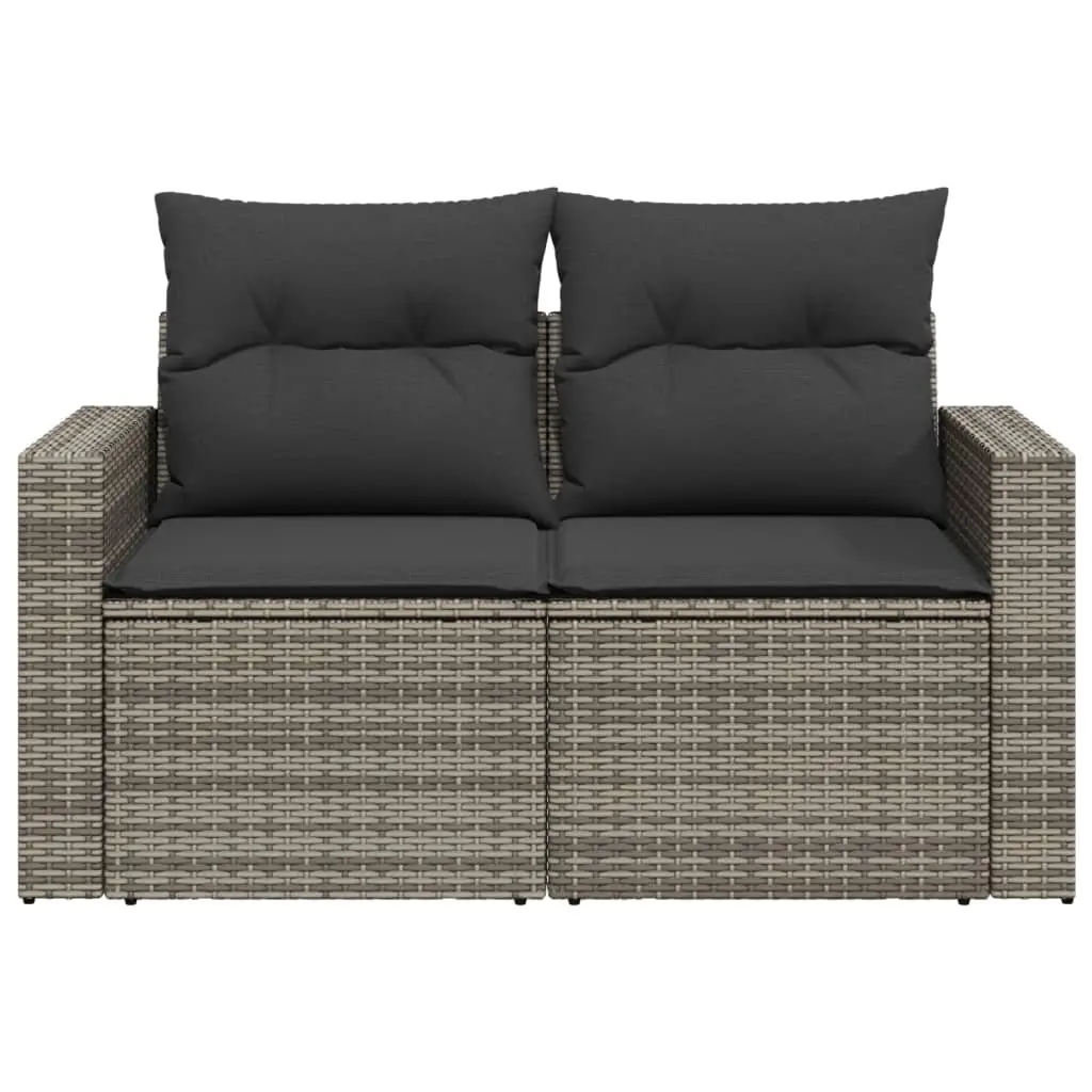 Outdoor Garden Sofa PE Rattan 2-Seater Grey with Storage Cushions