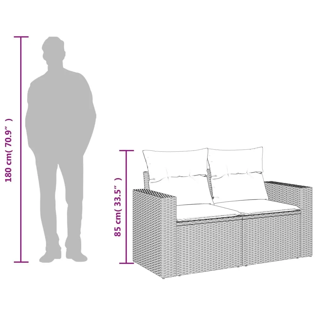 Outdoor Garden Sofa PE Rattan 2-Seater Grey with Storage Cushions
