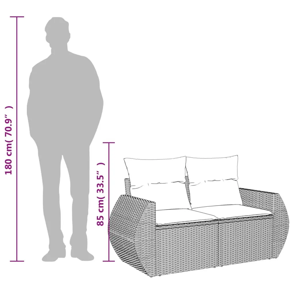2-Seater Garden Sofa PE Rattan with Cushions Grey Outdoor Patio Furniture