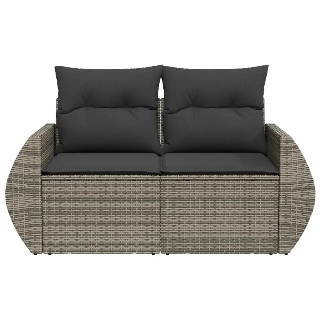 2-Seater Garden Sofa PE Rattan with Cushions Grey Outdoor Patio Furniture