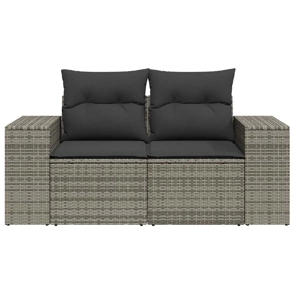 2-Seater Garden Sofa with Cushions Storage Grey Outdoor Patio Rattan Furniture