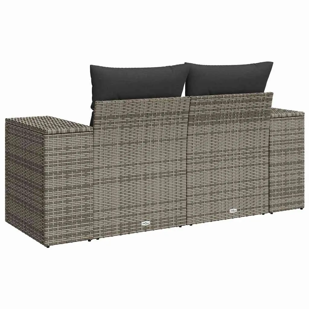 2-Seater Garden Sofa with Cushions Storage Grey Outdoor Patio Rattan Furniture