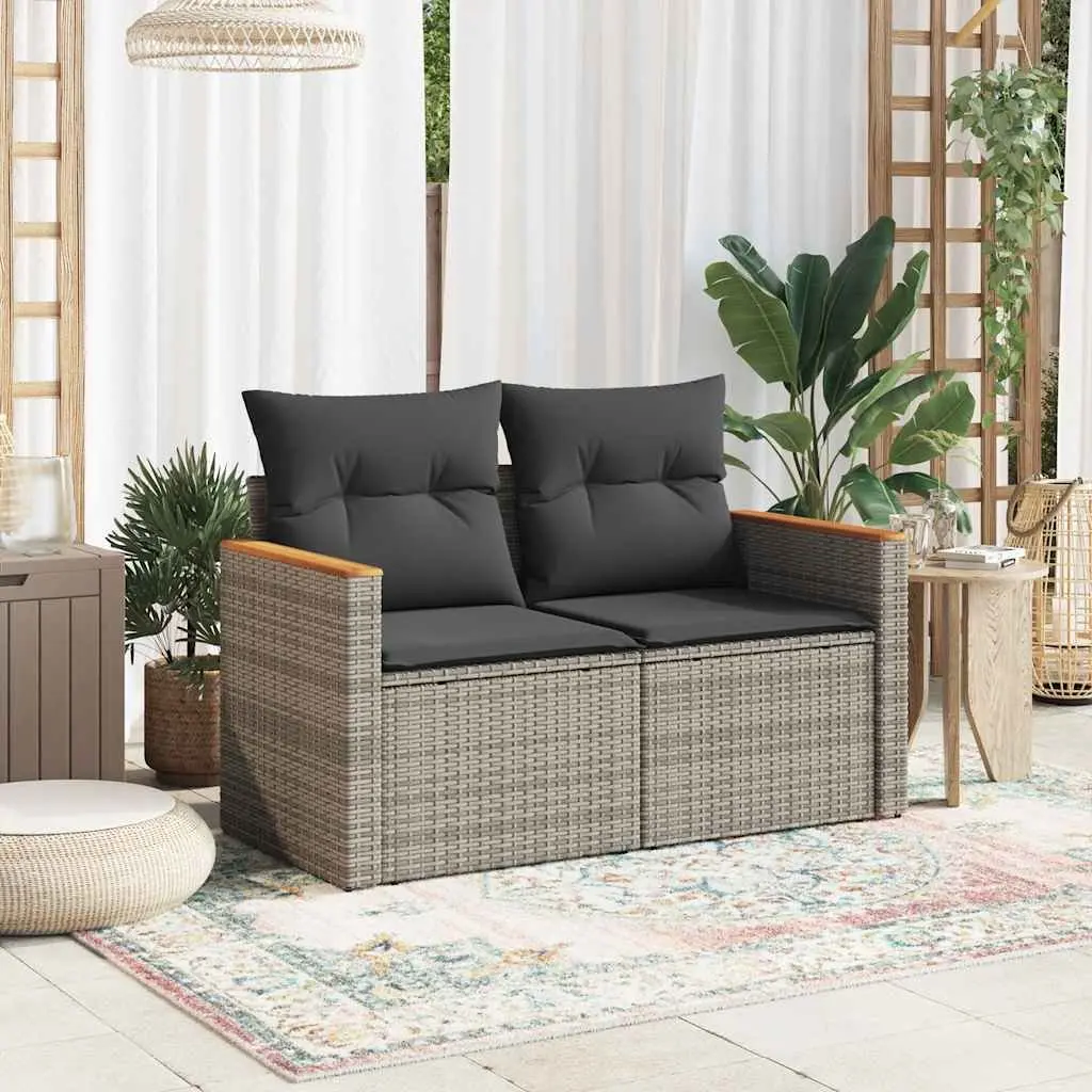 2-Seater Garden Sofa Poly Rattan Grey with Storage Cushions
