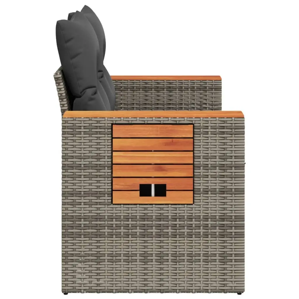 Outdoor Garden 2-Seater Sofa Grey Poly Rattan with Cushions and Foldable Side Table
