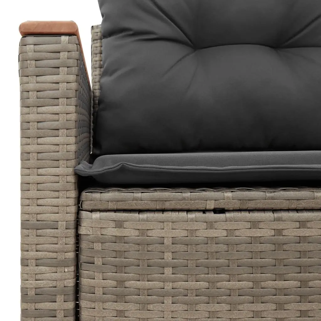 Outdoor Garden 2-Seater Sofa Grey Poly Rattan with Cushions and Foldable Side Table