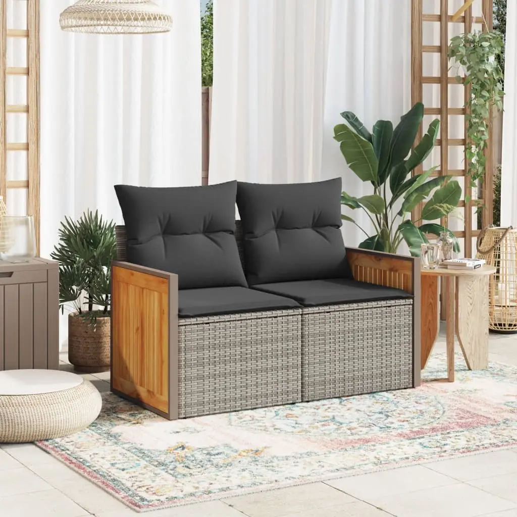 2-Seater Garden Sofa Grey Poly Rattan Outdoor Patio Furniture with Cushions