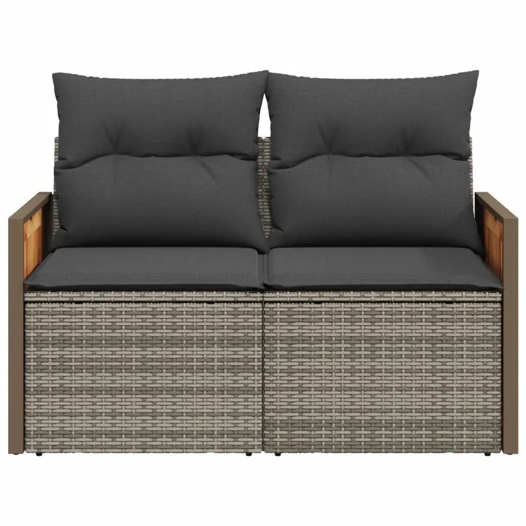 2-Seater Garden Sofa Grey Poly Rattan Outdoor Patio Furniture with Cushions