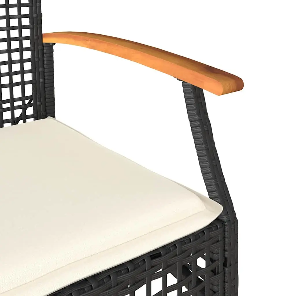 3 Piece Bistro Set PE Rattan Acacia Wood Table Black Chairs Cushions