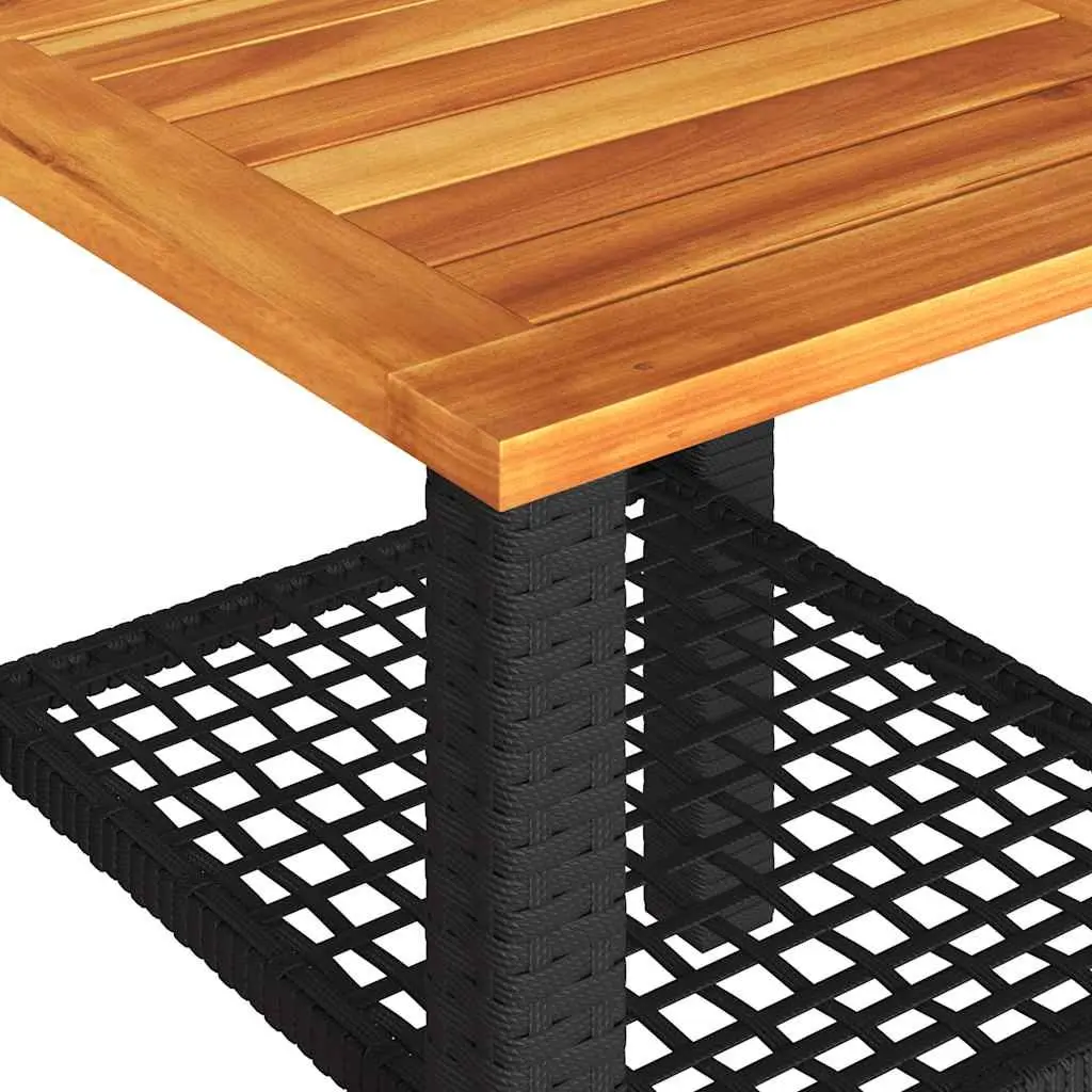 3 Piece Bistro Set PE Rattan Acacia Wood Table Black Chairs Cushions