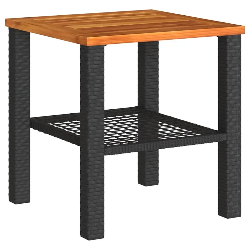 3 Piece Bistro Set PE Rattan Acacia Wood Table Black Chairs Cushions