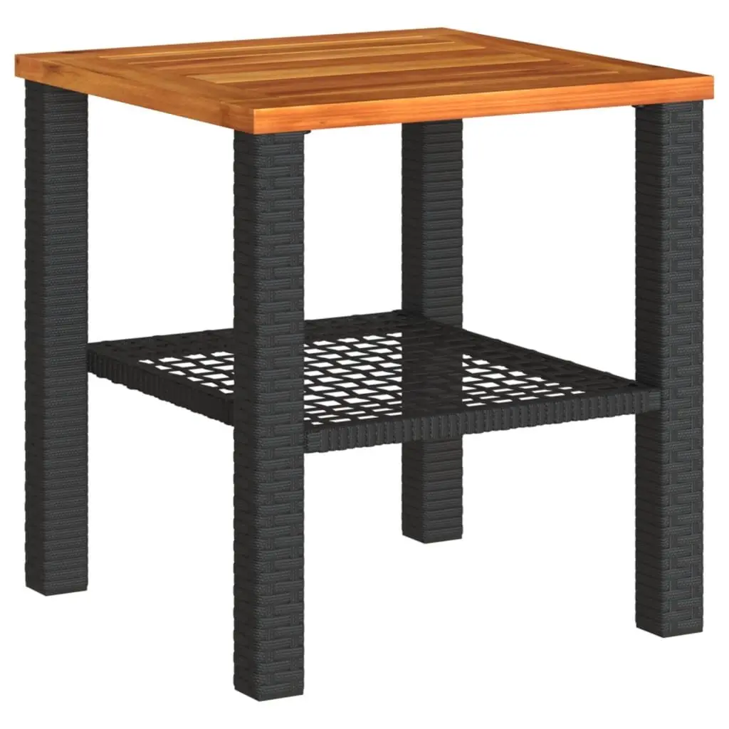 Garden Table Acacia Wood Black Poly Rattan Outdoor Patio Furniture 40x40x42cm