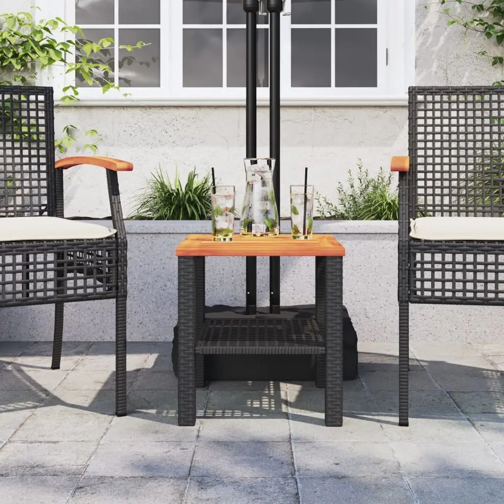 Garden Table Acacia Wood Black Poly Rattan Outdoor Patio Furniture 40x40x42cm