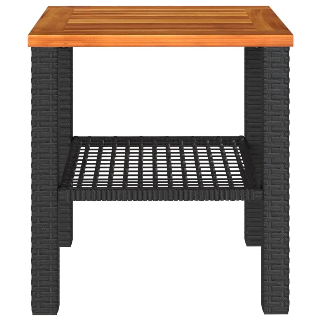 Garden Table Acacia Wood Black Poly Rattan Outdoor Patio Furniture 40x40x42cm