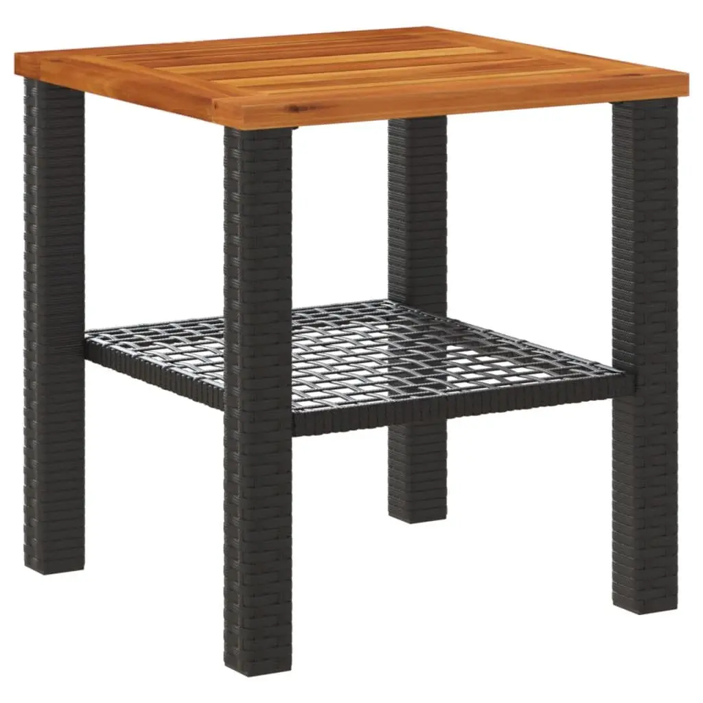 Garden Table Acacia Wood Black Poly Rattan Outdoor Patio Furniture 40x40x42cm