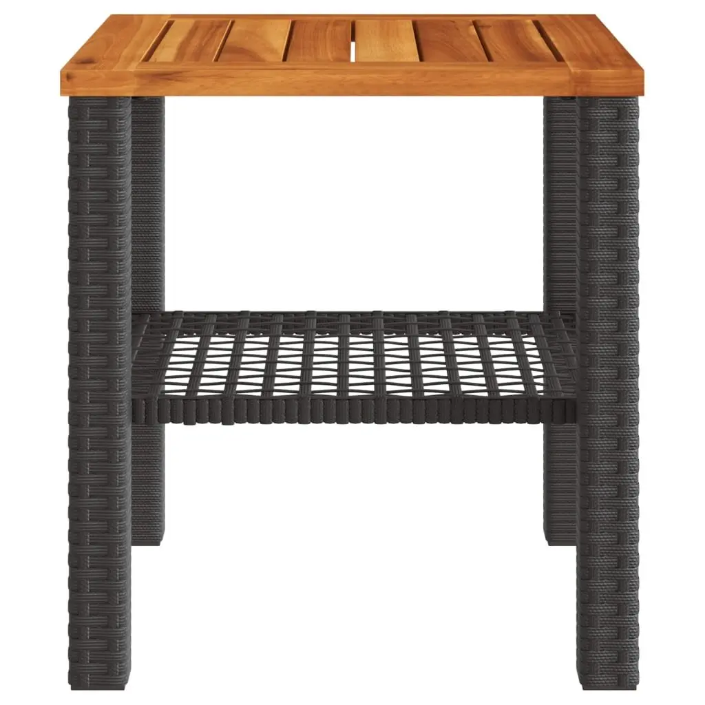 Garden Table Acacia Wood Black Poly Rattan Outdoor Patio Furniture 40x40x42cm