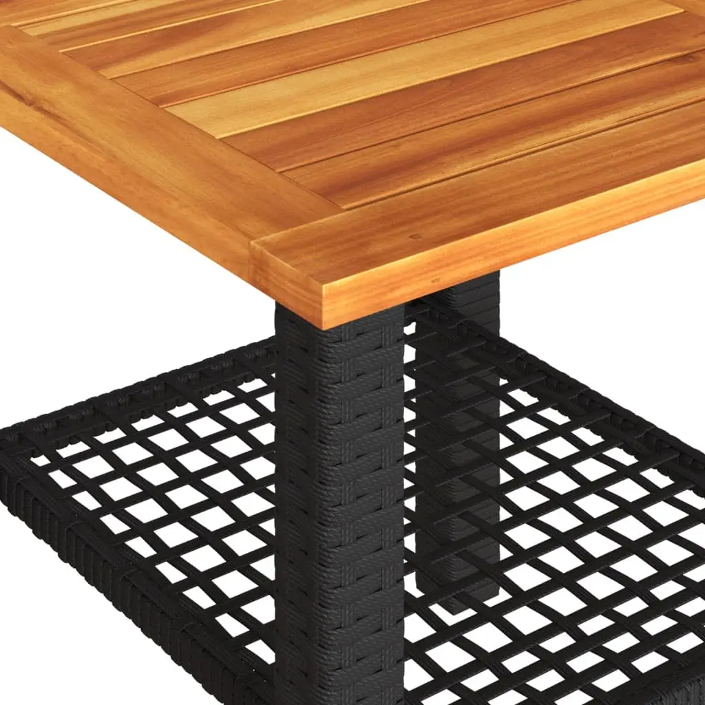 Garden Table Acacia Wood Black Poly Rattan Outdoor Patio Furniture 40x40x42cm