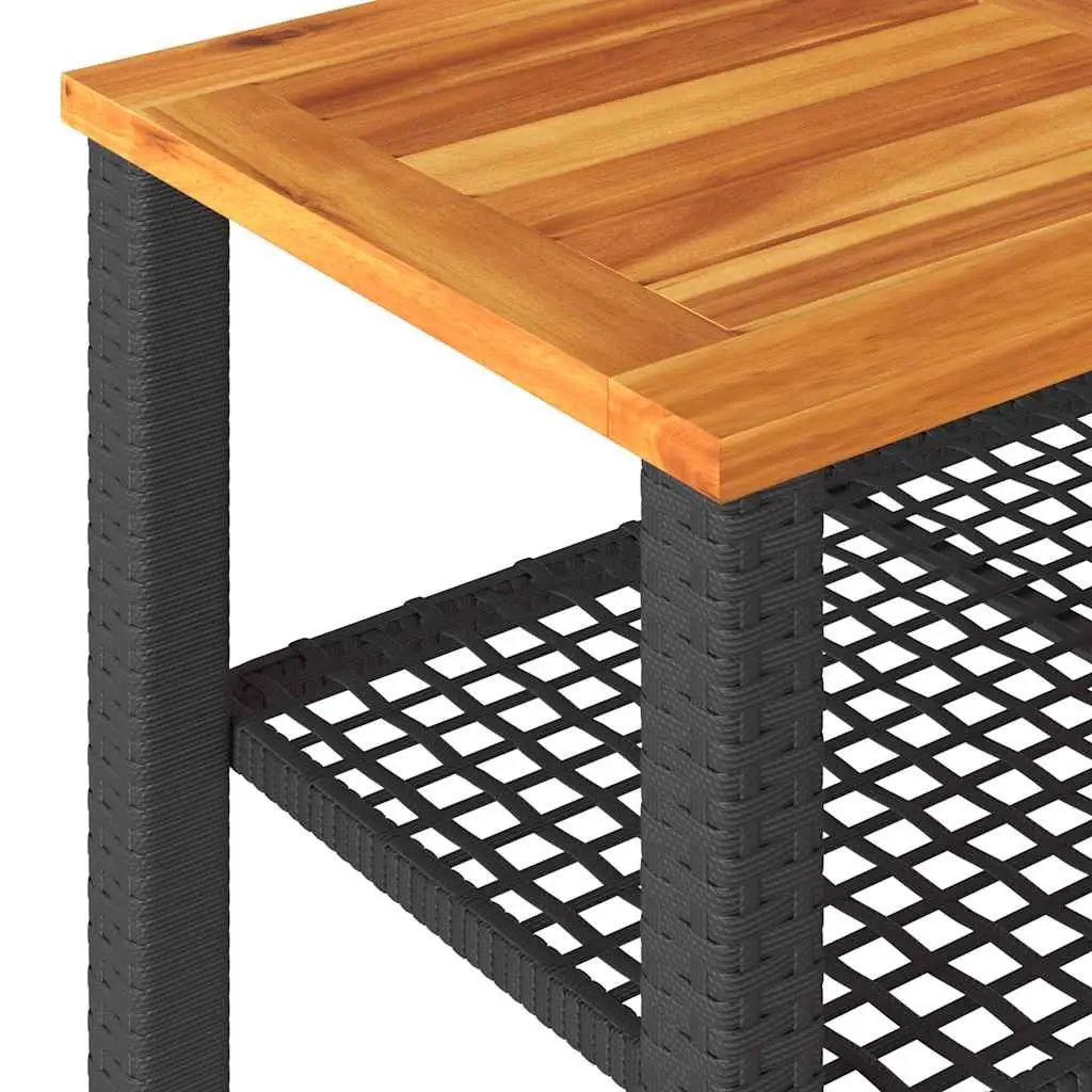 4 Piece Outdoor Garden Lounge Set Black Poly Rattan with Acacia Wood Table Top and Powder Coated Steel Frame