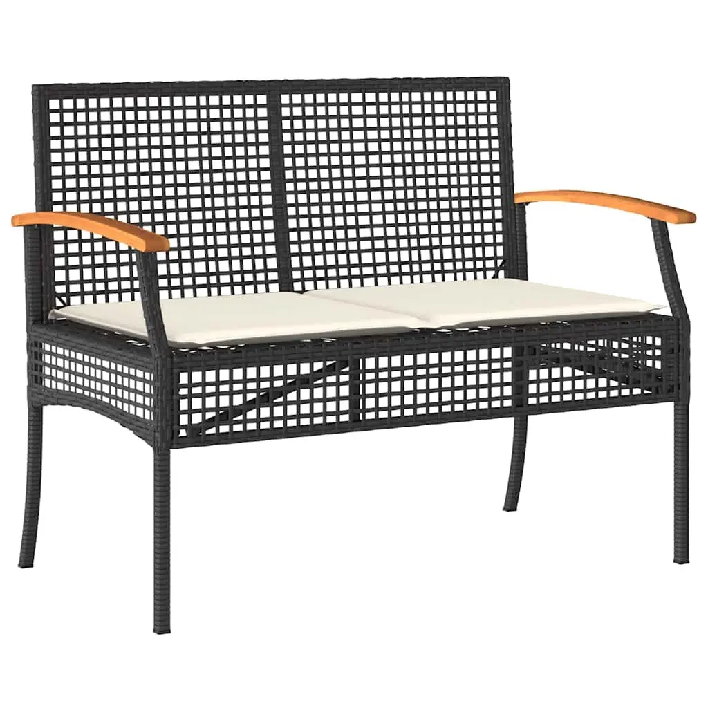 4 Piece Outdoor Garden Lounge Set Black Poly Rattan with Acacia Wood Table Top and Powder Coated Steel Frame