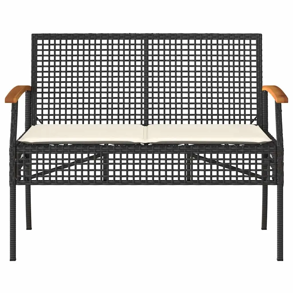 4 Piece Outdoor Garden Lounge Set Black Poly Rattan with Acacia Wood Table Top and Powder Coated Steel Frame