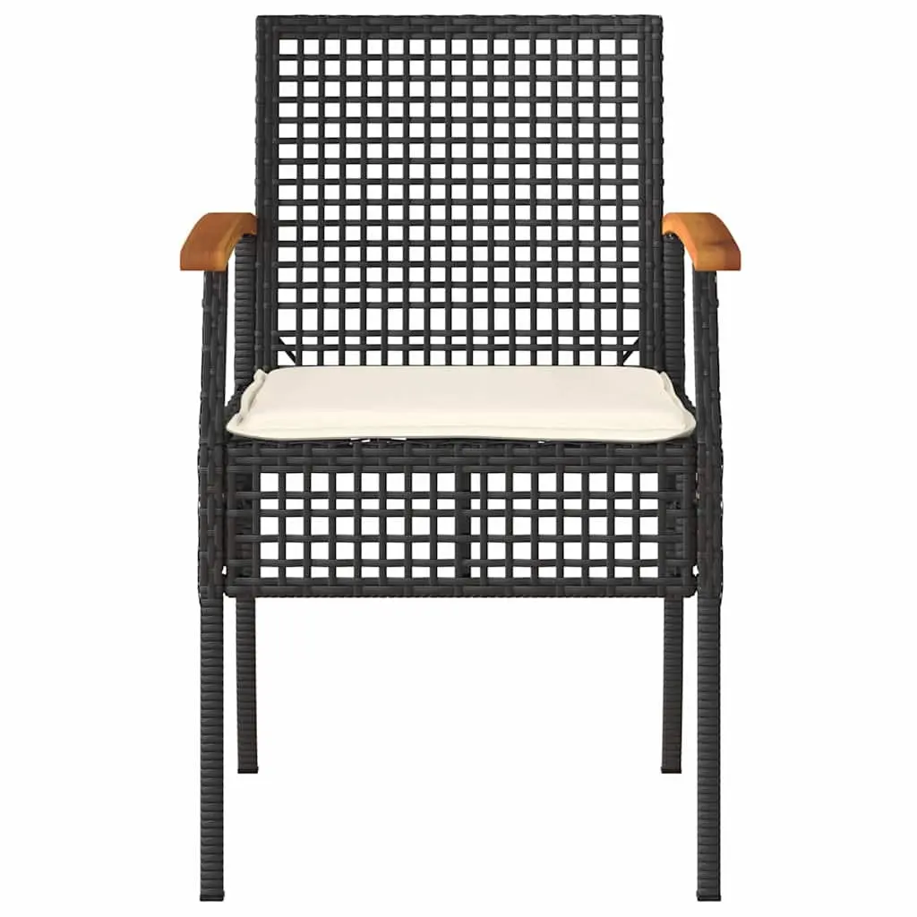 4 Piece Outdoor Garden Lounge Set Black Poly Rattan with Acacia Wood Table Top and Powder Coated Steel Frame
