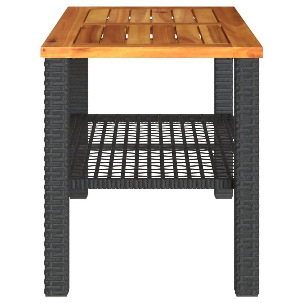 Outdoor Garden Table Poly Rattan Acacia Wood Top Black 70cm Width 38cm Depth 42cm Height