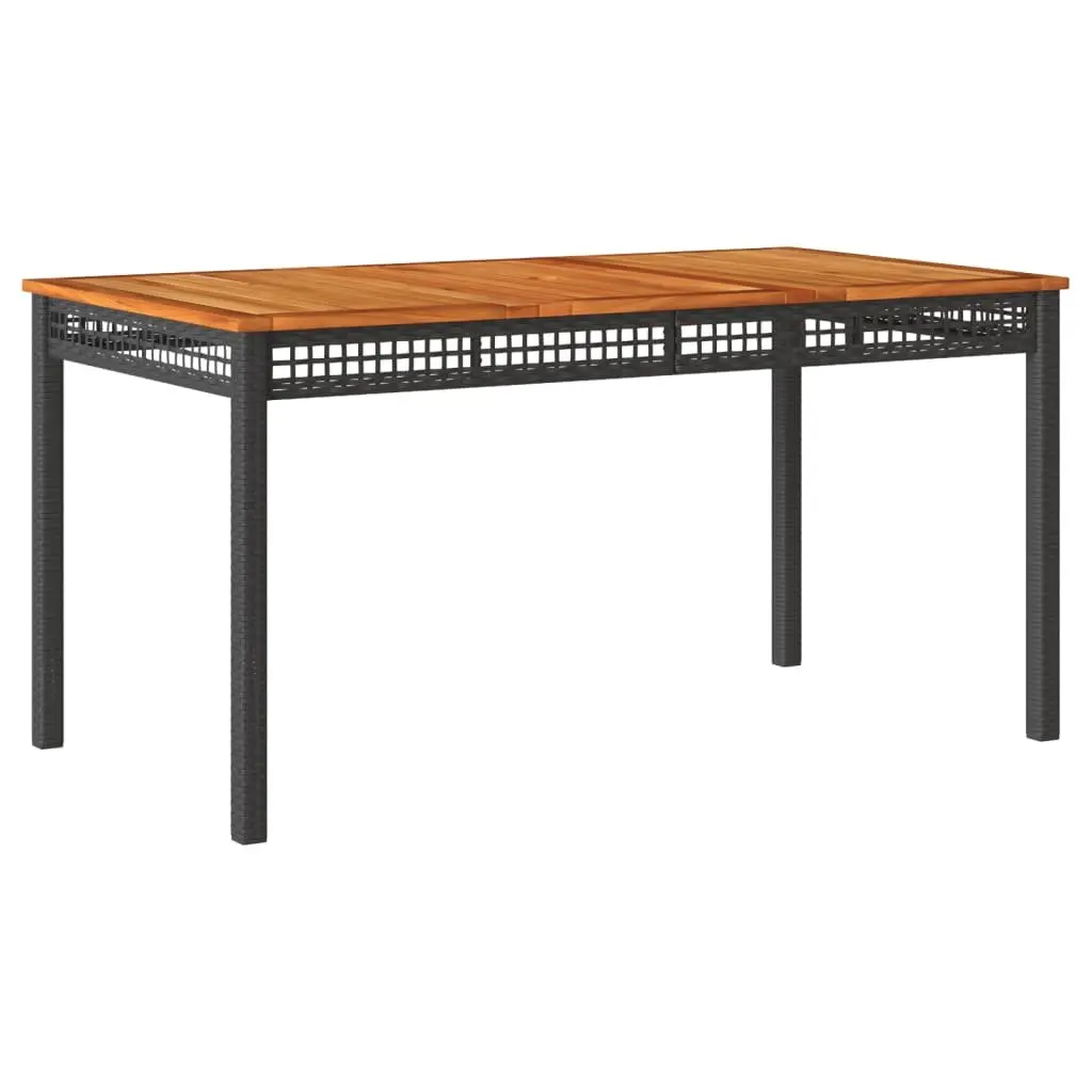 Garden Table Poly Rattan Acacia Wood 140x80x75cm Black Outdoor Furniture