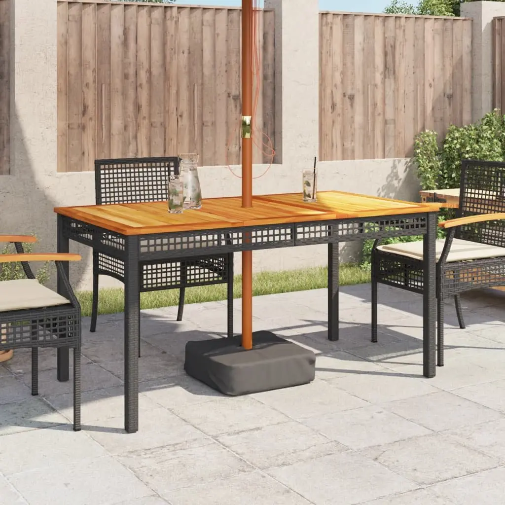 Garden Table Poly Rattan Acacia Wood 140x80x75cm Black Outdoor Furniture