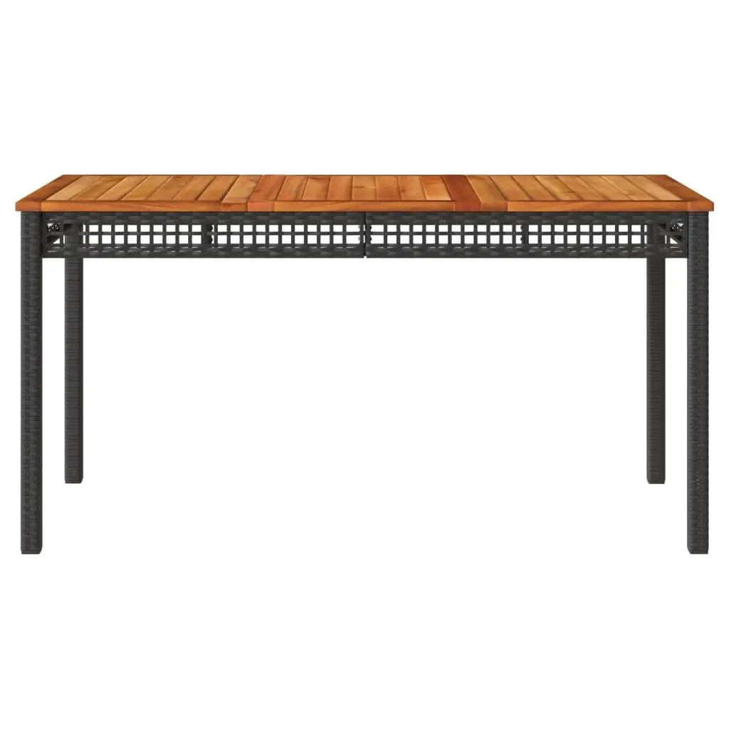Garden Table Poly Rattan Acacia Wood 140x80x75cm Black Outdoor Furniture