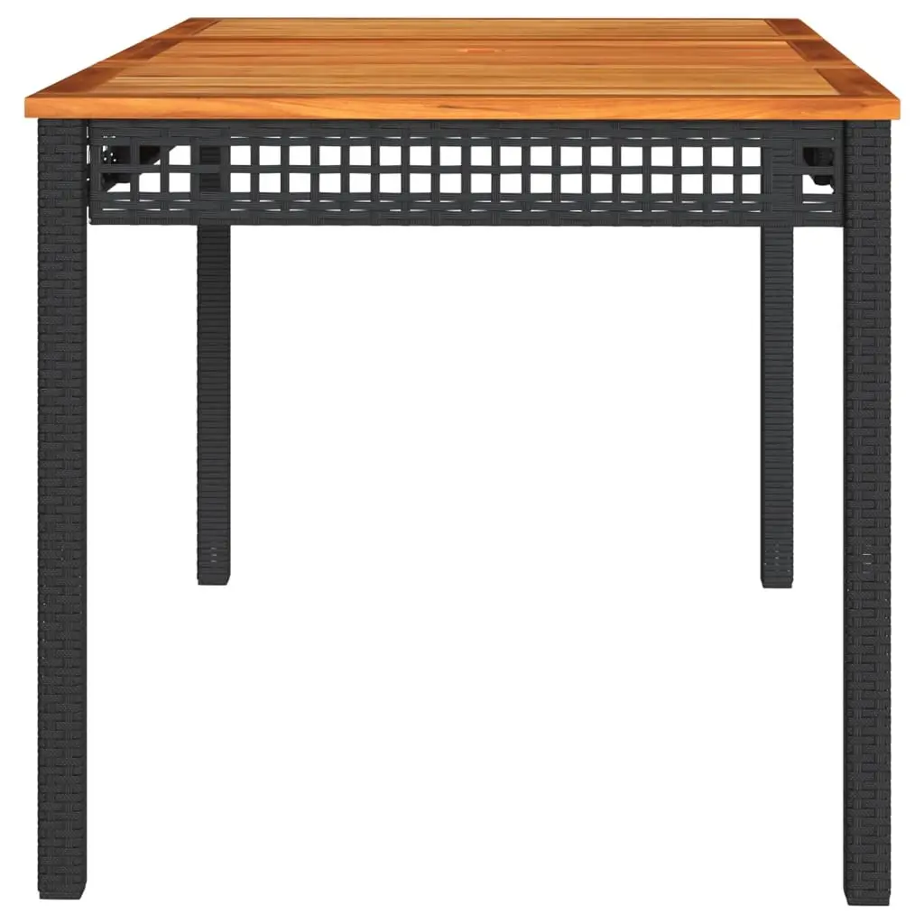 Garden Table Poly Rattan Acacia Wood 140x80x75cm Black Outdoor Furniture