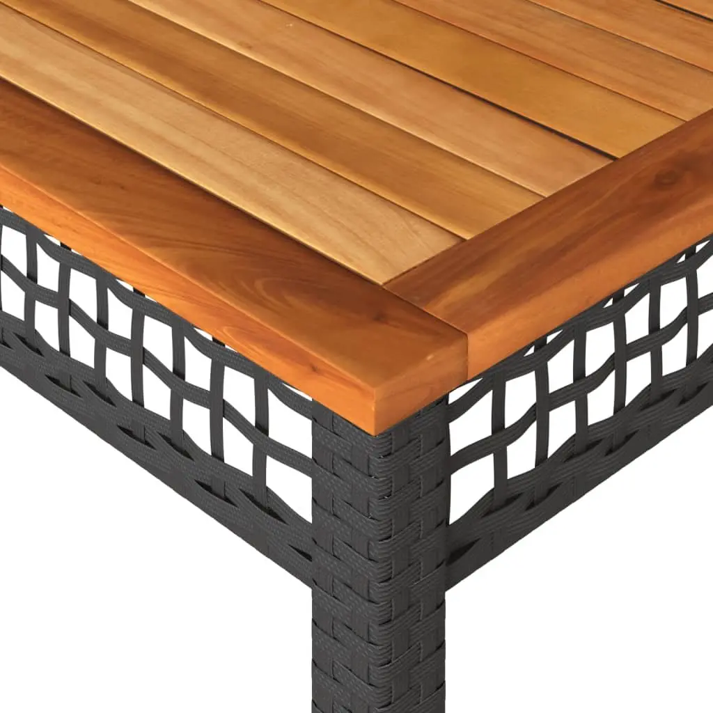 Garden Table Poly Rattan Acacia Wood 140x80x75cm Black Outdoor Furniture