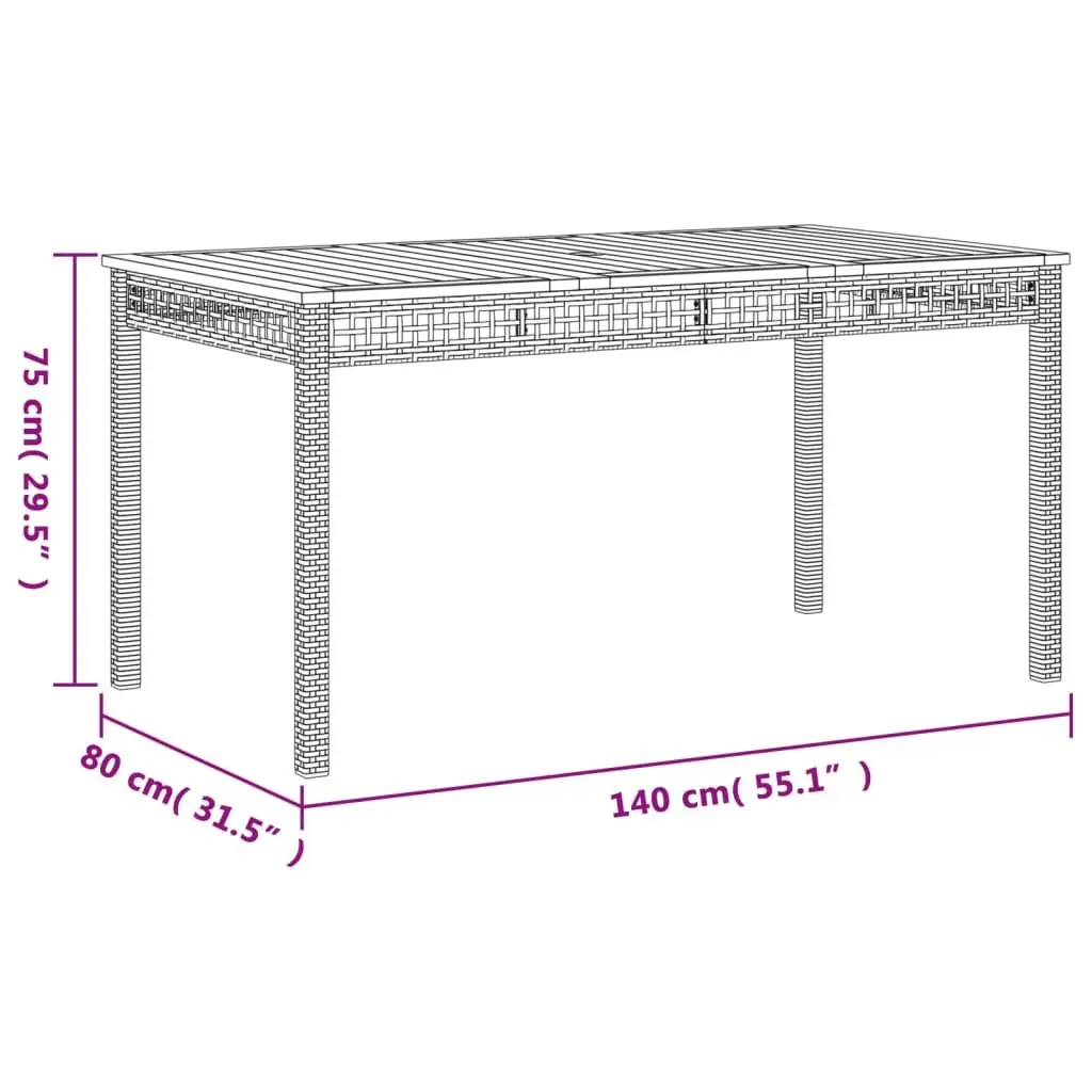 Garden Table Poly Rattan Acacia Wood 140x80x75cm Black Outdoor Furniture