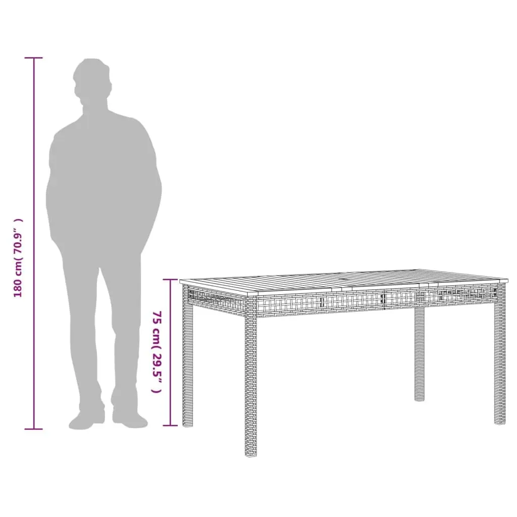 Garden Table Poly Rattan Acacia Wood 140x80x75cm Black Outdoor Furniture
