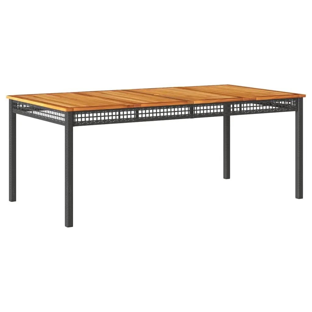 Garden Table Poly Rattan Acacia Wood 180 x 90 x 75 cm Black Outdoor Furniture