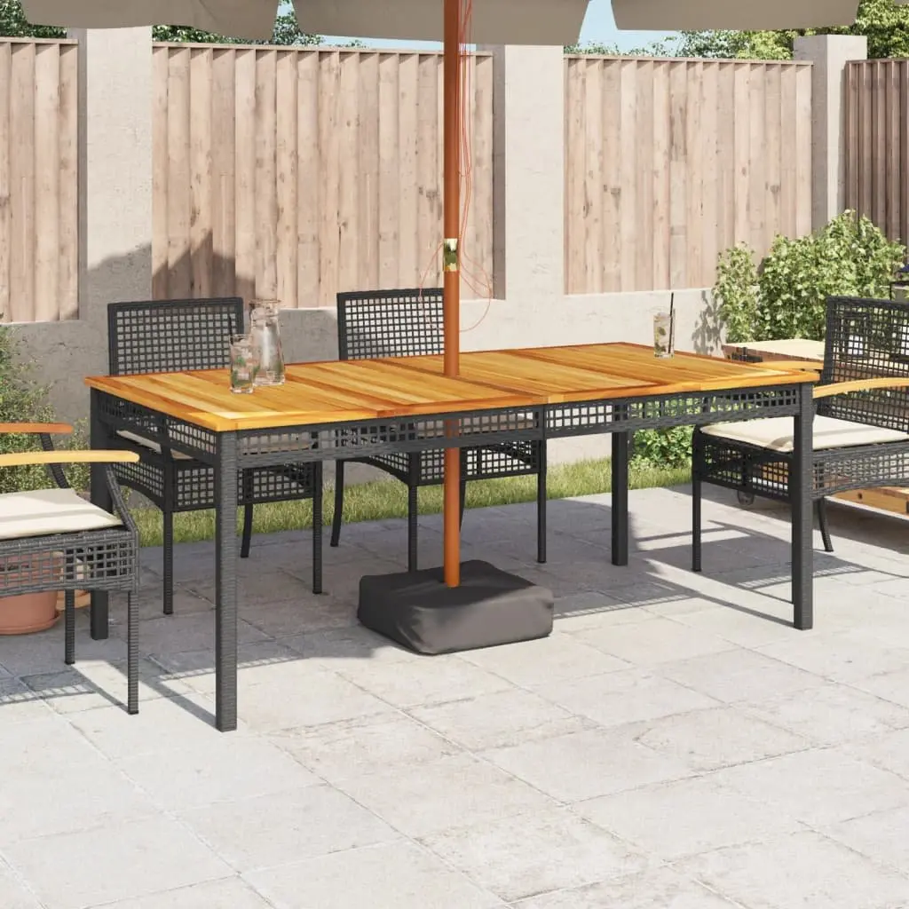 Garden Table Poly Rattan Acacia Wood 180 x 90 x 75 cm Black Outdoor Furniture