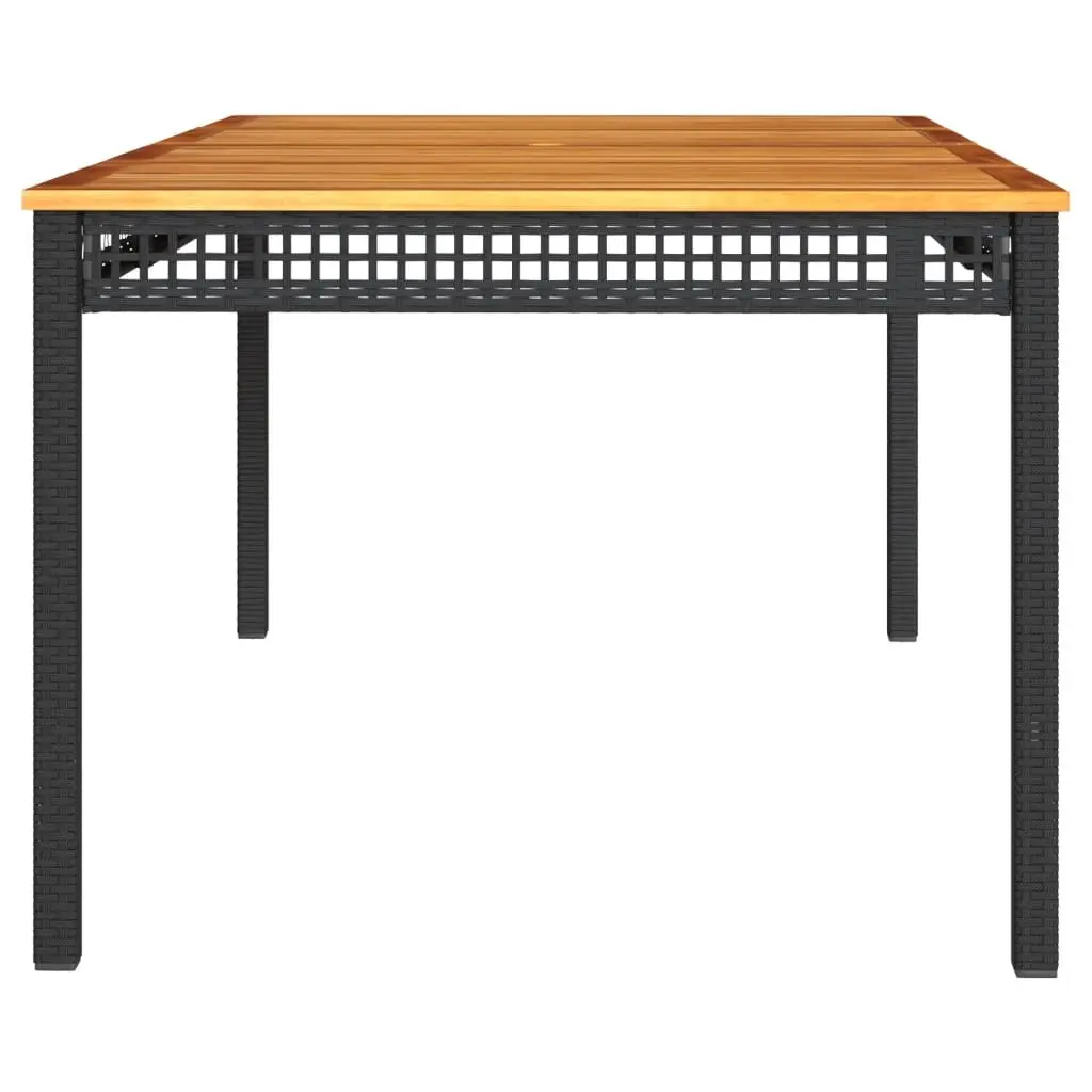 Garden Table Poly Rattan Acacia Wood 180 x 90 x 75 cm Black Outdoor Furniture