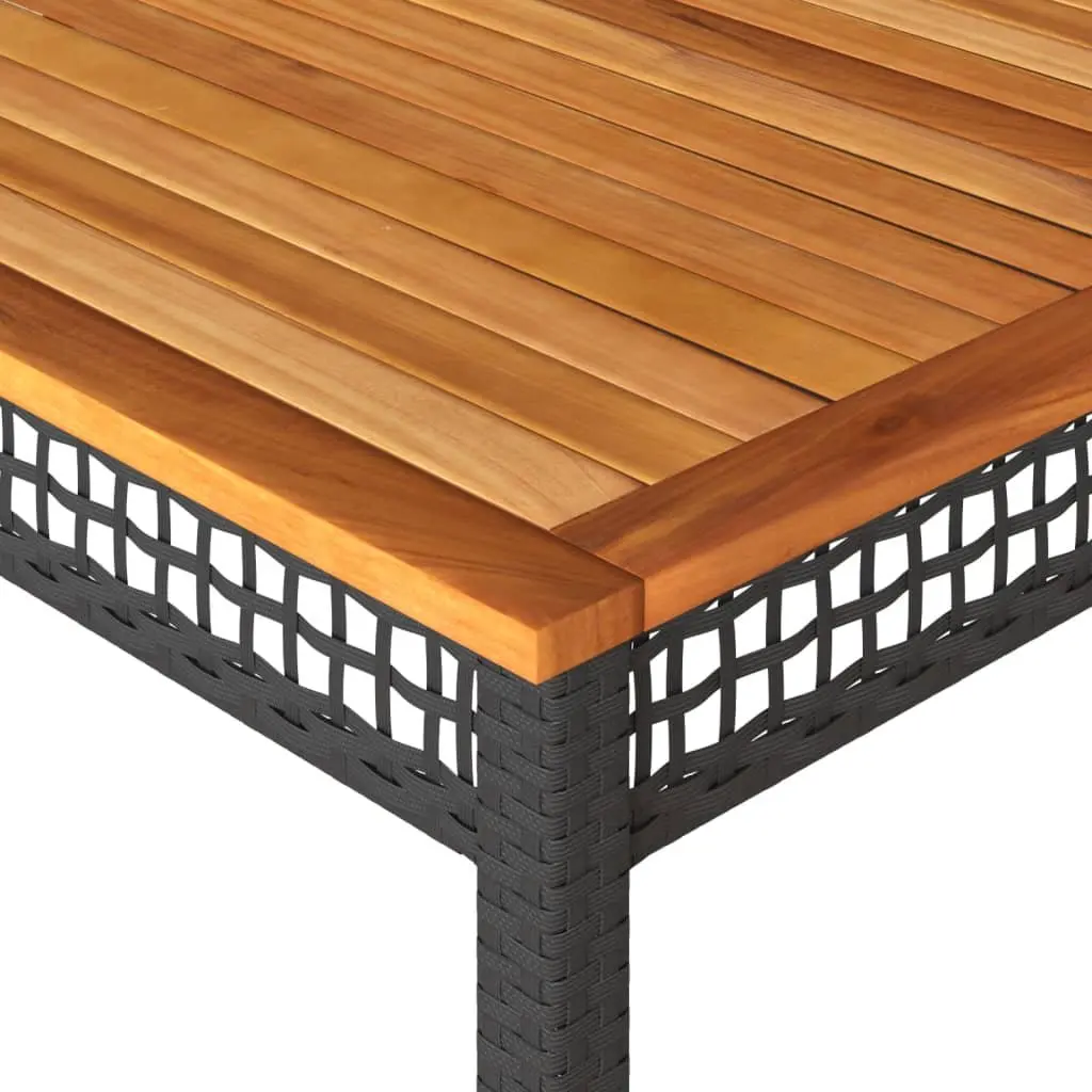 Garden Table Poly Rattan Acacia Wood 180 x 90 x 75 cm Black Outdoor Furniture