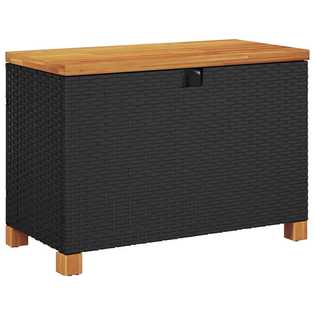 Garden Storage Box PE Rattan Acacia Wood Top 80x40x48cm Black