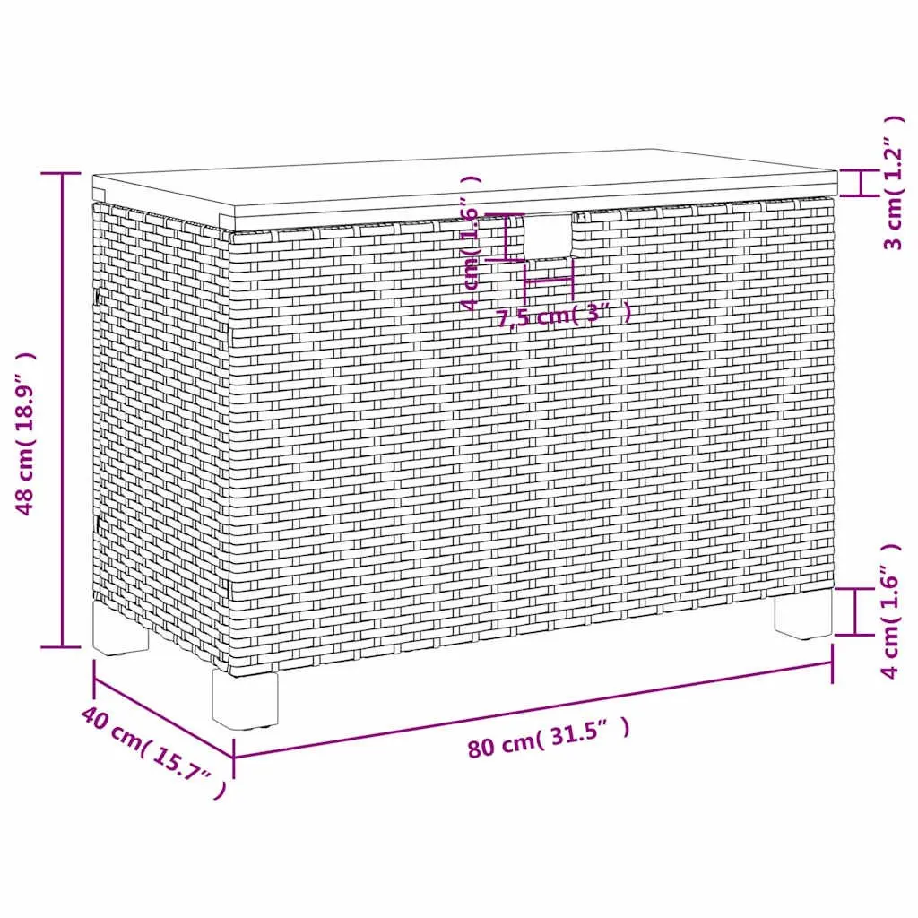 Garden Storage Box PE Rattan Acacia Wood Top 80x40x48cm Black