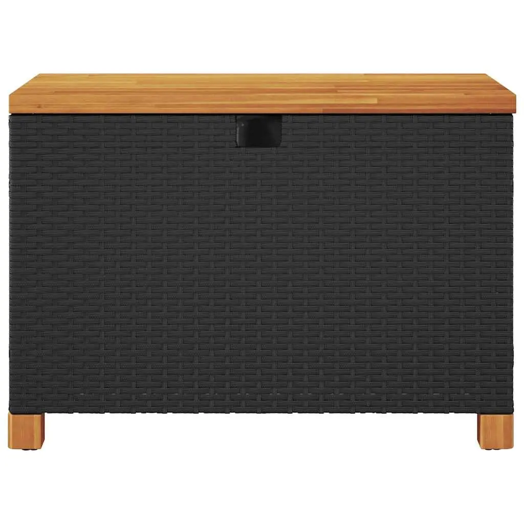 Garden Storage Box PE Rattan Acacia Wood Top 80x40x48cm Black