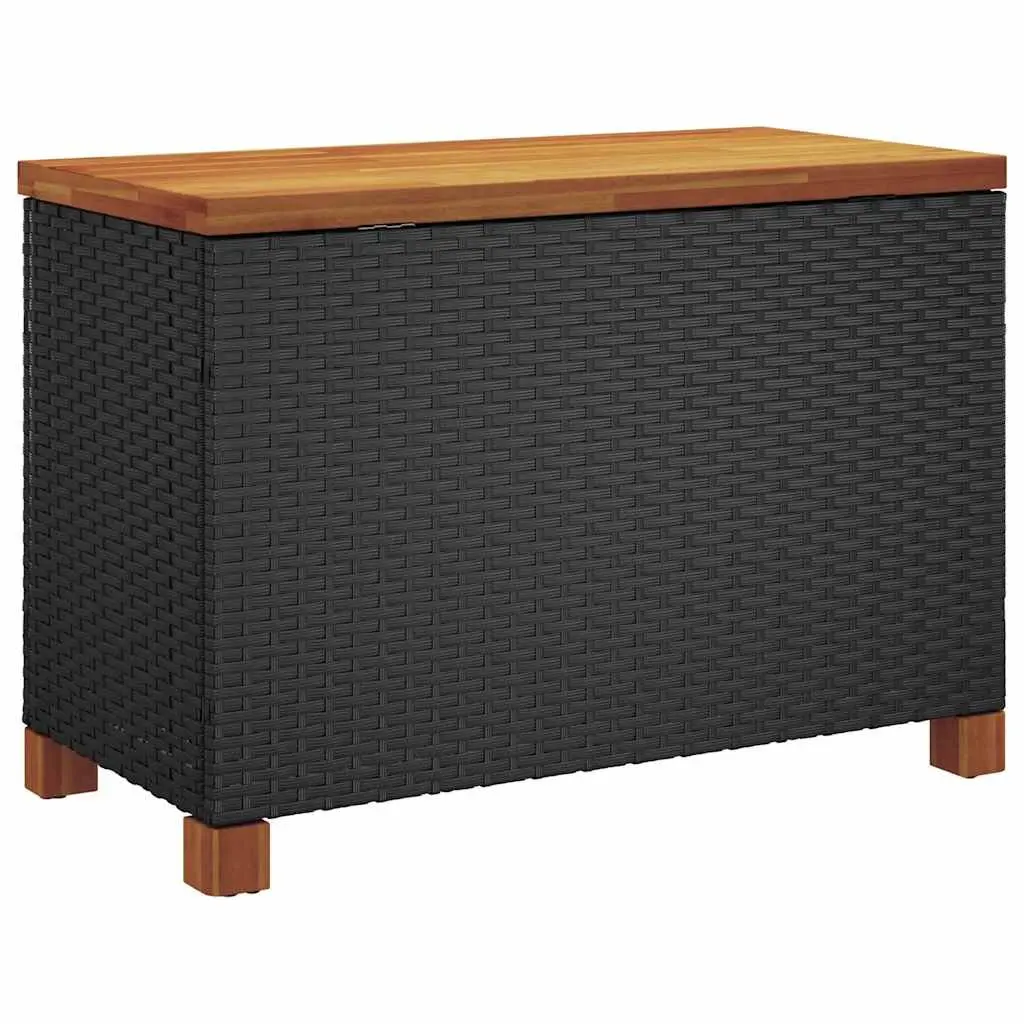 Garden Storage Box PE Rattan Acacia Wood Top 80x40x48cm Black
