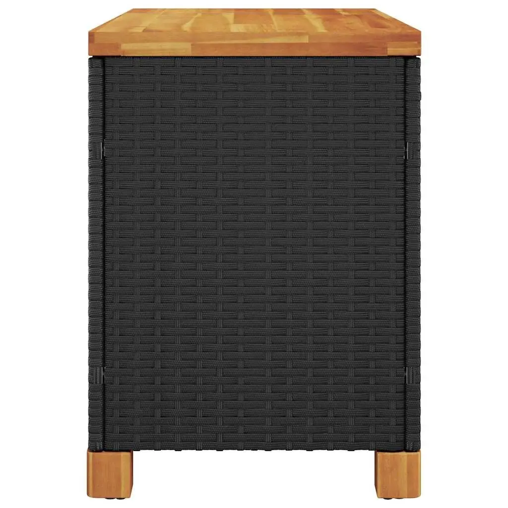Garden Storage Box PE Rattan Acacia Wood Top 80x40x48cm Black