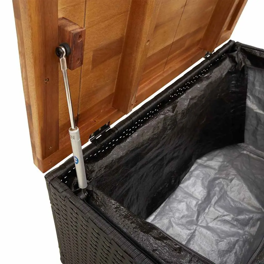 Garden Storage Box PE Rattan Acacia Wood Top 80x40x48cm Black