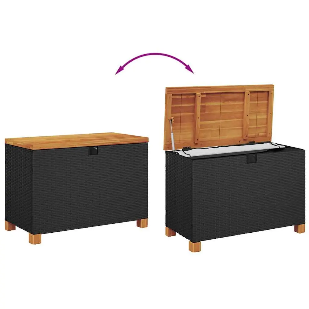 Garden Storage Box PE Rattan Acacia Wood Top 80x40x48cm Black