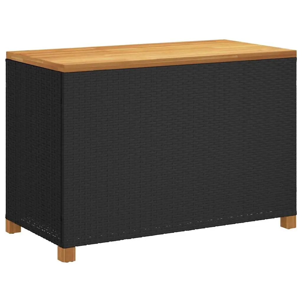 Garden Storage Box Outdoor Bench Black Poly Rattan Acacia Wood Seat Patio